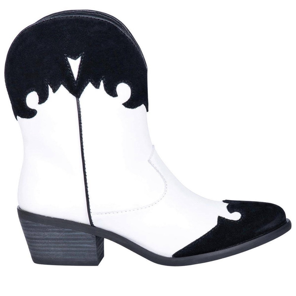 DINGO BLACK WHITE GO FOR IT CALF LEATHER BOOTIES SIZE 8.5 EUC
